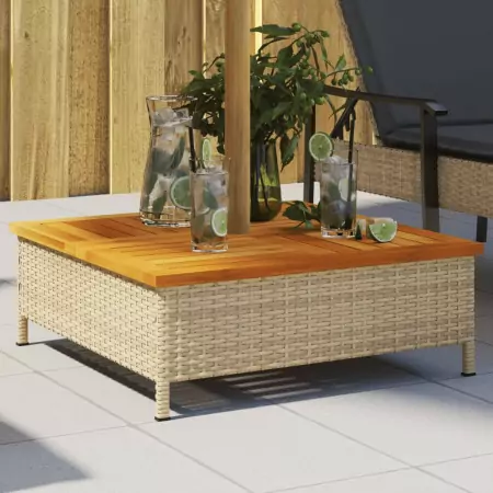 vidaxL Copertura Base Ombrellone Beige 70x70x25 cm Polyrattan e Acacia