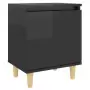 Comodini Gambe in Legno Massello 2 pz Nero Lucido 40x30x50 cm