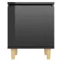 Comodini Gambe in Legno Massello 2 pz Nero Lucido 40x30x50 cm