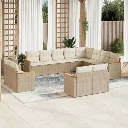 Set Divani da Giardino 12 pz con Cuscini Beige in Polyrattan