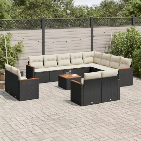 Set Divani da Giardino 13pz con Cuscini Nero in Polyrattan