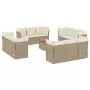 Set Divano da Giardino 13 pz con Cuscini Beige in Polyrattan