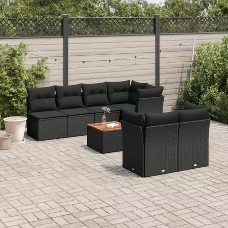 Set Divano da Giardino 6 pz con Cuscini Nero in Polyrattan