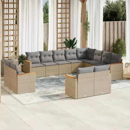 Set Divano da Giardino 12 pz con Cuscini Beige Misto Polyrattan