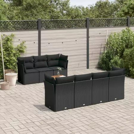 Set Divano da Giardino 6 pz con Cuscini Nero in Polyrattan