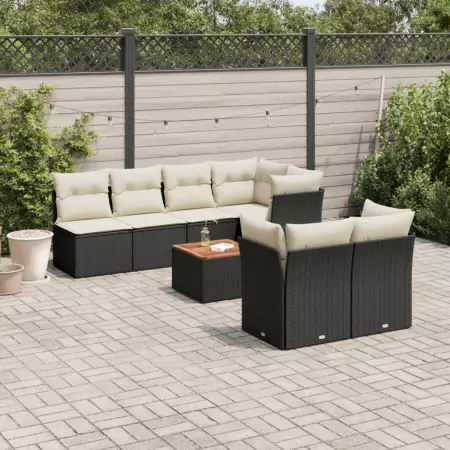 Set Divano da Giardino 6 pz con Cuscini Nero in Polyrattan