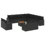 Set Divani da Giardino 14pz con Cuscini in Polyrattan Nero