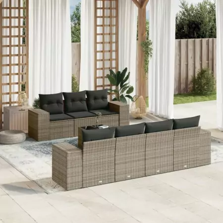 Set Divano da Giardino 8 pz con Cuscini Grigio in Polyrattan