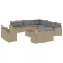 Set Divano da Giardino 14 pz con Cuscini Beige Misto Polyrattan