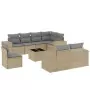 Set Divano da Giardino 9 pz con Cuscini Beige in Polyrattan