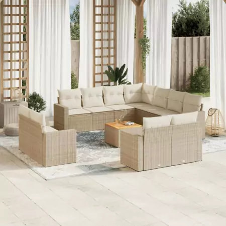 Set Divani da Giardino 12 pz con Cuscini Beige in Polyrattan