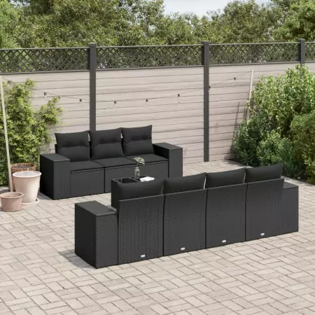 Set Divani da Giardino con Cuscini 8 pz Nero in Polyrattan