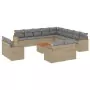 Set Divano da Giardino 14 pz con Cuscini Beige Misto Polyrattan