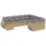 Set Divano da Giardino 10 pz con Cuscini Beige in Polyrattan