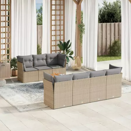 Set Divano da Giardino 6 pz con Cuscini Beige Misto Polyrattan