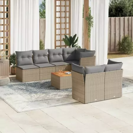 Set Divano da Giardino 6 pz con Cuscini Beige Misto Polyrattan