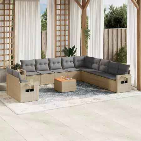 Set Divano da Giardino 12 pz con Cuscini Beige Misto Polyrattan