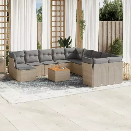 Set Divano da Giardino 12 pz con Cuscini Beige Misto Polyrattan