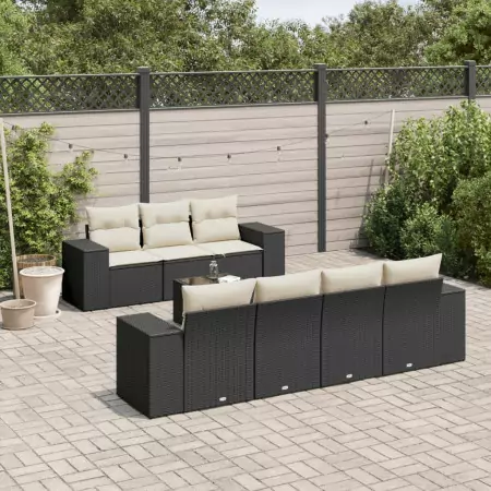 Set Divani da Giardino con Cuscini 8 pz Nero in Polyrattan