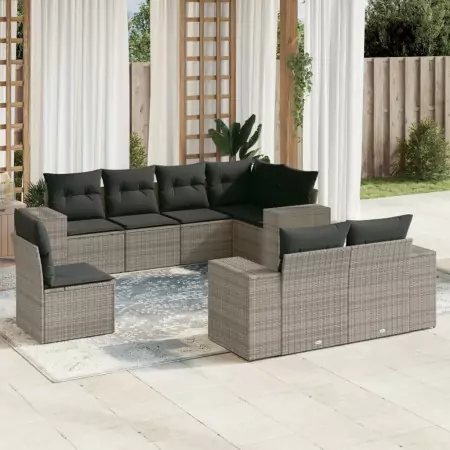 Set Divano da Giardino 8 pz con Cuscini Grigio in Polyrattan