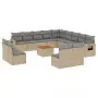 Set Divano da Giardino 14 pz con Cuscini Beige Misto Polyrattan