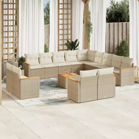 Set Divani da Giardino 14pz con Cuscini in Polyrattan Beige