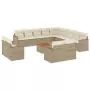 Set Divani da Giardino 14pz con Cuscini in Polyrattan Beige