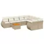 Set Divano da Giardino 9 pz con Cuscini Beige in Polyrattan