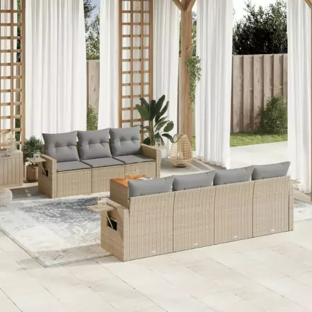 Set Divano da Giardino 8 pz con Cuscini Beige Misto Polyrattan