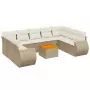 Set Divano da Giardino 10 pz con Cuscini Beige in Polyrattan