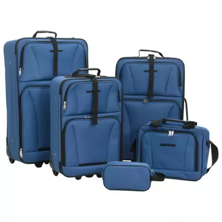 Set Valigie da Viaggio 5 pz Blu in Tessuto