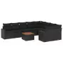 Set Divani da Giardino 10pz con Cuscini in Polyrattan Nero