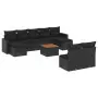 Set Divani da Giardino 10pz con Cuscini in Polyrattan Nero