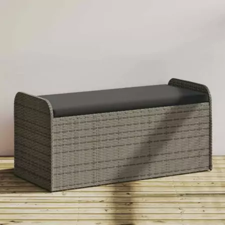 Cassapanca con Cuscino Grigia 115x51x52 cm in Polyrattan