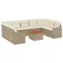 Set Divano da Giardino 10 pz con Cuscini Beige in Polyrattan