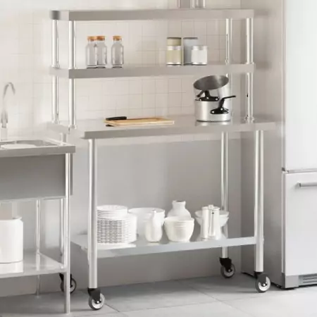 Tavolo Lavoro Cucina con Ripiano 110x55x150 cm Acciaio Inox