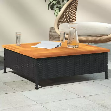 Tavolo da Giardino Nero 70x70x25cm in Rattan e Legno di Acacia