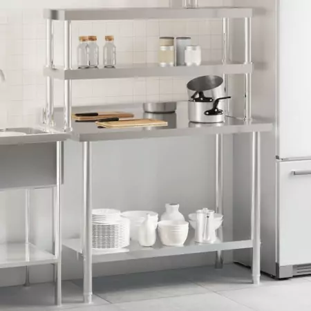 Tavolo Lavoro Cucina con Ripiano 110x55x150 cm Acciaio Inox