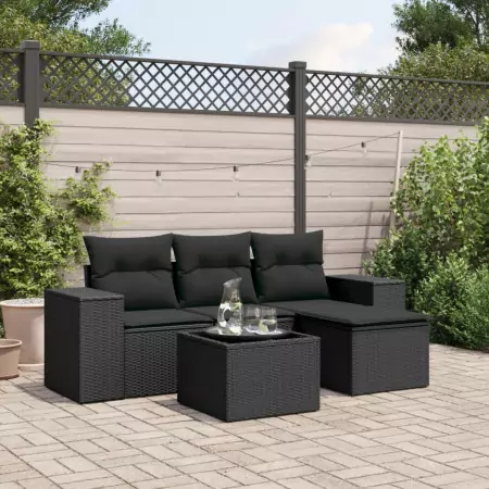 Set Divani da Giardino 5 pz con Cuscini in Polyrattan Nero