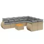 Set Divano da Giardino 10 pz con Cuscini Beige in Polyrattan