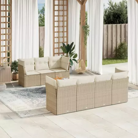 Set Divano da Giardino 6 pz con Cuscini Beige in Polyrattan