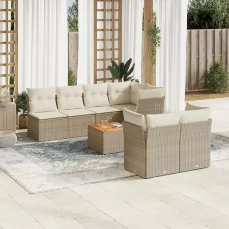 Set Divano da Giardino 6 pz con Cuscini Beige in Polyrattan