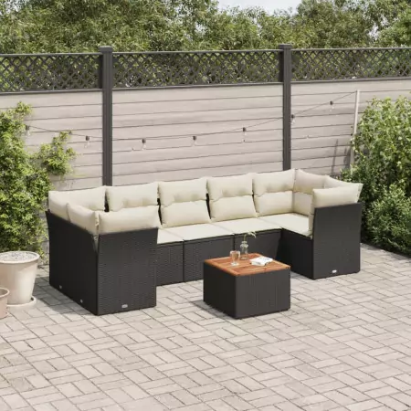 Set Divano da Giardino 6 pz con Cuscini Nero in Polyrattan