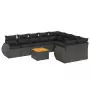 Set Divani da Giardino 10pz con Cuscini in Polyrattan Nero