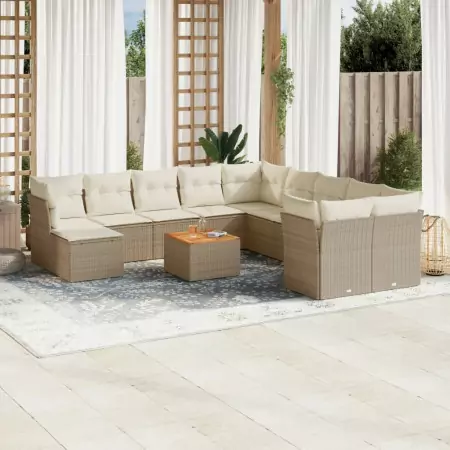 Set Divani da Giardino 12 pz con Cuscini Beige in Polyrattan