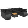 Set Divani da Giardino 10pz con Cuscini in Polyrattan Nero