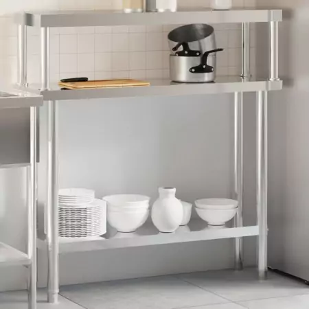 Tavolo Lavoro Cucina con Ripiano 110x30x120 cm Acciaio Inox