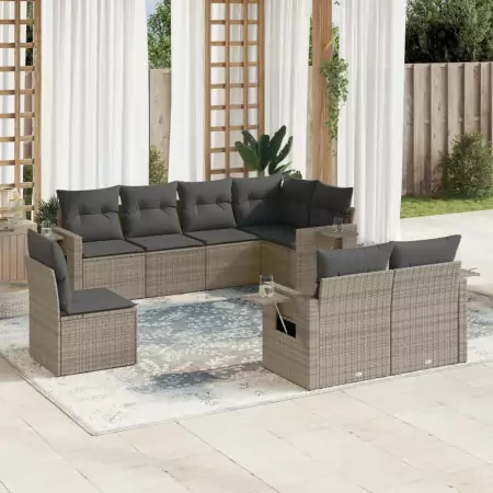 Set Divano da Giardino 8 pz con Cuscini Grigio in Polyrattan