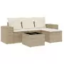 Set Divano da Giardino 5 pz con Cuscini Beige in Polyrattan