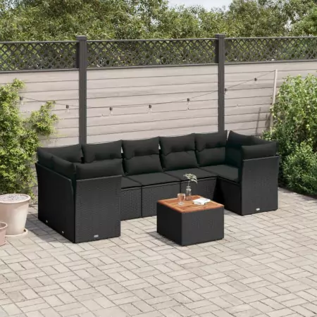 Set Divano da Giardino 6 pz con Cuscini Nero in Polyrattan